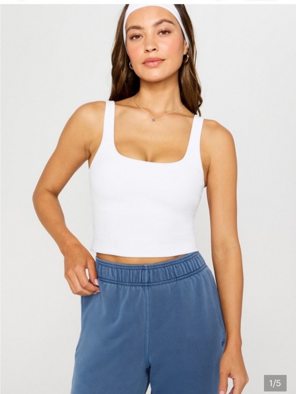 Fabletics Cream Square-Neck Ribbed Crop Tank Top